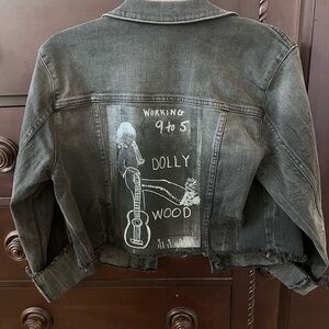 Upcycled dark gray Denim Jean Jacket. ANA Pl